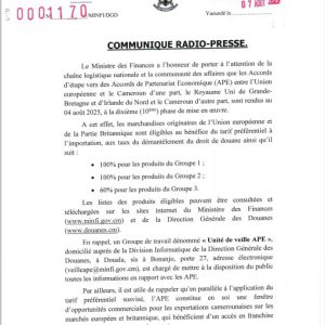 Communiqué Radio-Presse du MINFI sur la 10e phase de mise en œuvre des APE