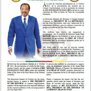 Message de félicitation au Président de la République