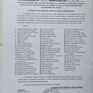 Résultats de l’Appel à candidature ouvert pour certains postes au sein des structures en charge du suivi par géolocalisation des marchandises en transit